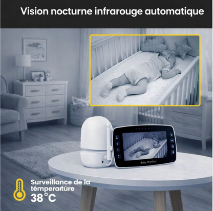 Babyphone Vidéo HD avec Caméra Motorisée + Écran LCD