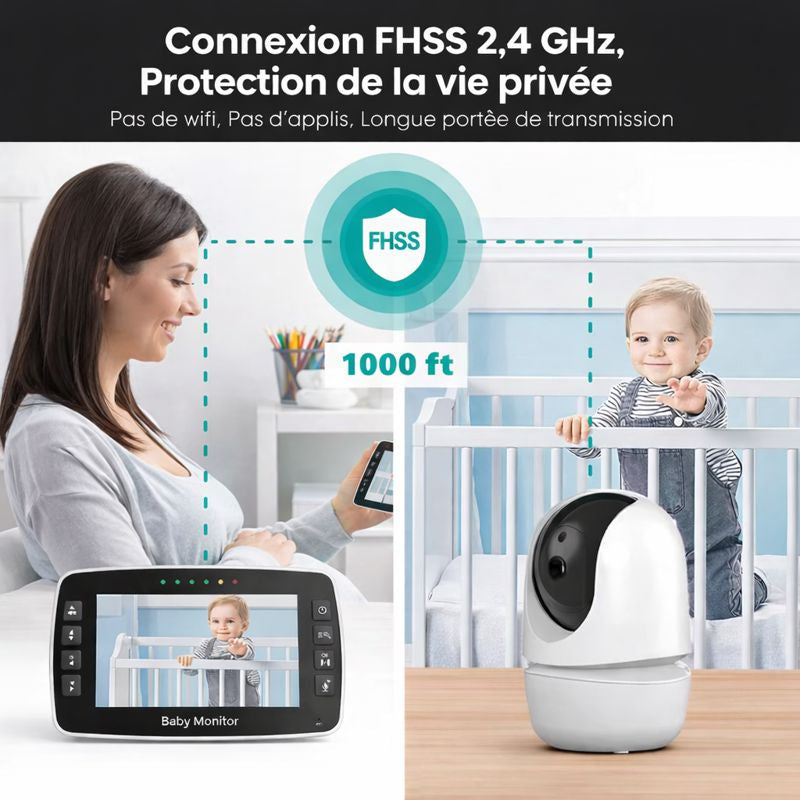Babyphone Vidéo HD avec Caméra Motorisée + Écran LCD